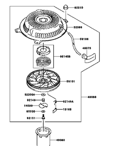 Kawasaki Fh381v-Cs23 Starter Diagram and Parts List for G1332 55AI5GMQ050-WAM Cub Cadet Lawn Mower